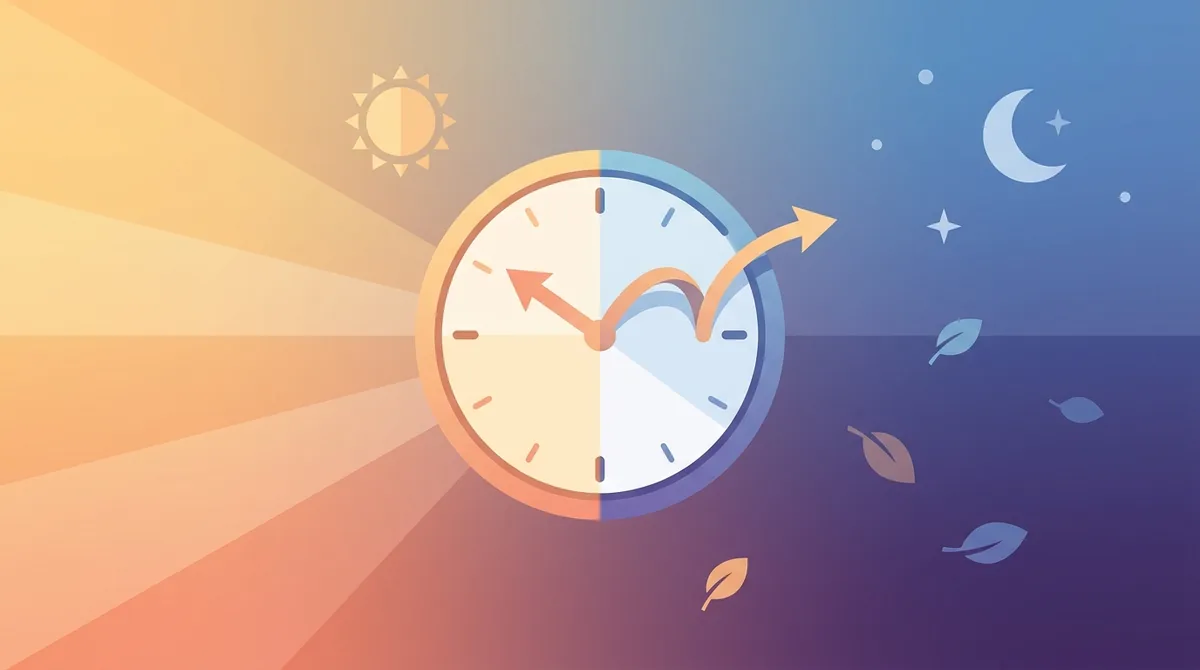 一個指針時鐘在春季日出天空背景下被調快一小時，象徵夏令時間